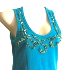 SEXY Aqua SEQUINED top -pair with bl or wt DENIM jacket!